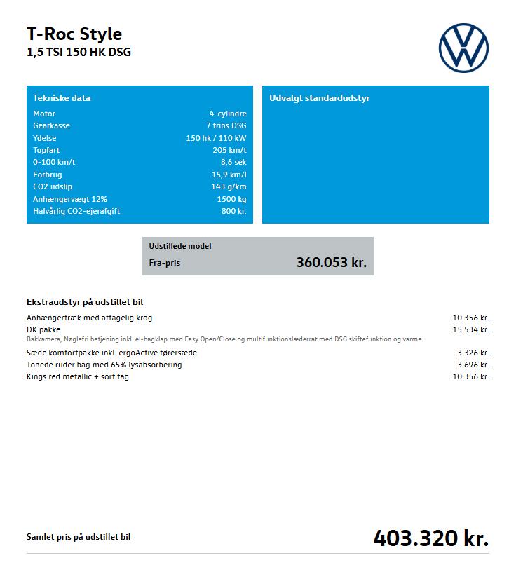VW T-Roc 1,5 TSi 150 Style DSG